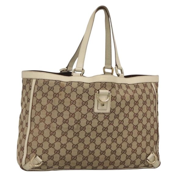 GUCCI GG Canvas Abbey Tote Bag Beige Gold 141472 Auth 129687 - Picture 1 of 16